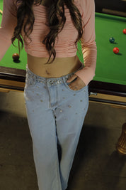 Dazzle Band - Rhinestone Embellished Wide Leg Jeans