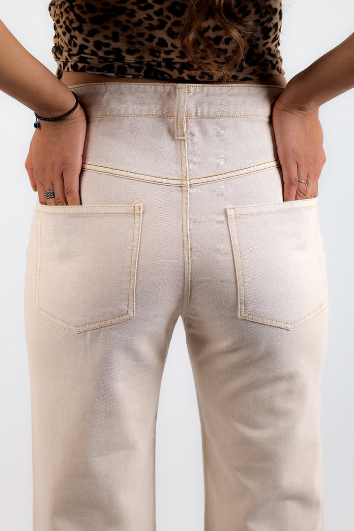 Beige Denim Pants - Women's Fashion