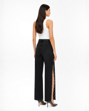 Side Slit Rhinestone Embellished Jeans - Black