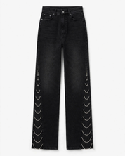 Side Slit Rhinestone Embellished Jeans - Black