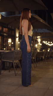 Meher - Rhinestone Embellished Jeans - Dark Blue