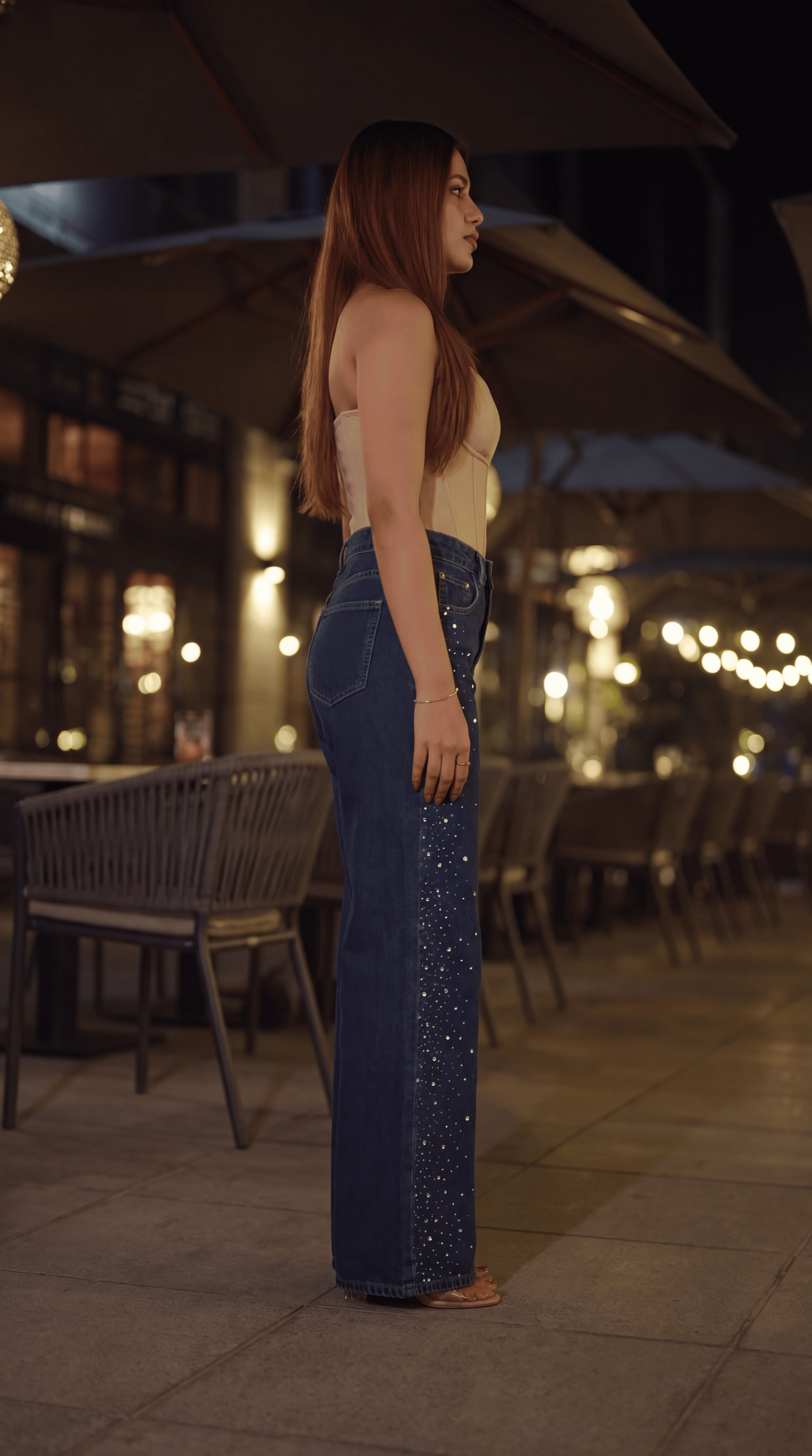 Meher - Rhinestone Embellished Jeans - Dark Blue