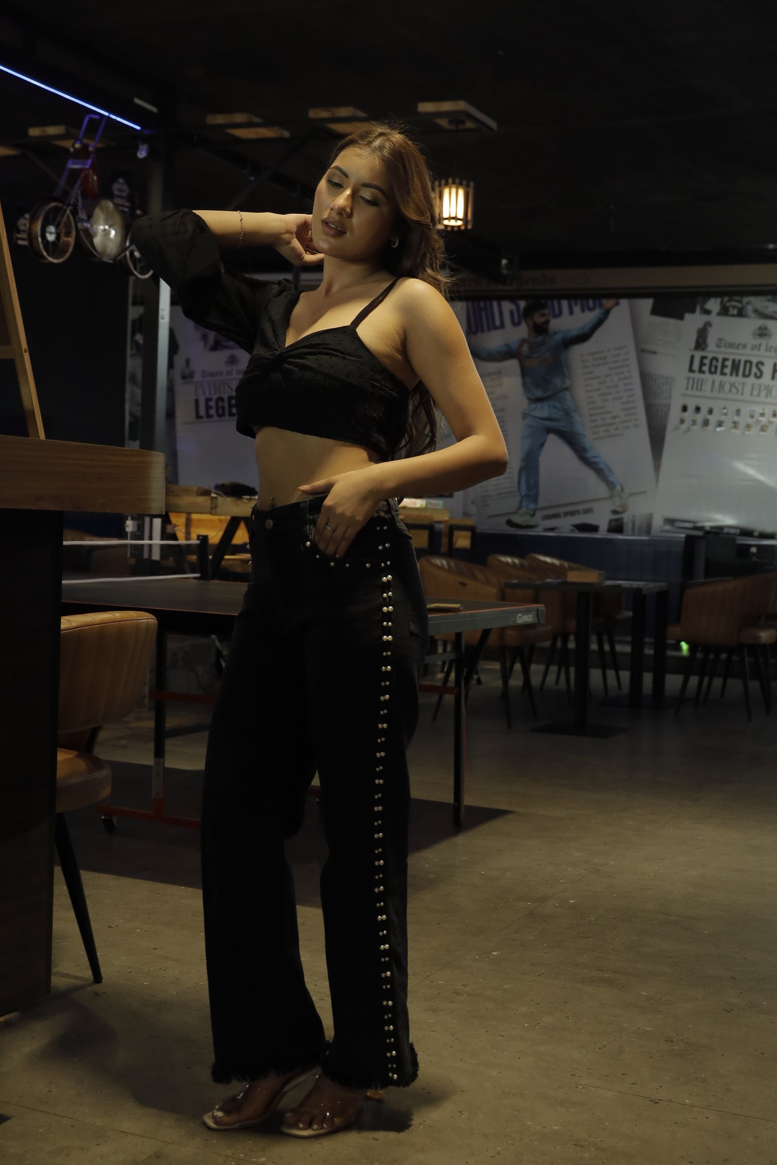 Myra - High Rise Pearl Embellished Wide Leg Jeans