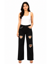 Black Heart - Rhinestone Embellished Cut Out Jeans - Black