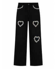 Black Heart - Rhinestone Embellished Cut Out Jeans - Black