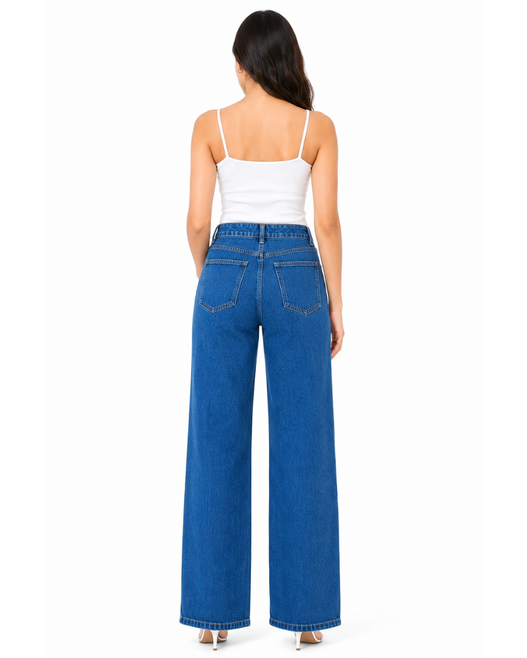 Starry Streak Rhinestone Embellished Wide Leg Jeans - Dark Blue