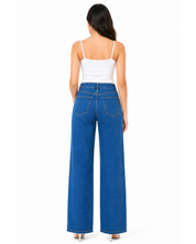 Starry Streak Rhinestone Embellished Wide Leg Jeans - Dark Blue