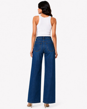 Rhea- Rhinestone Embellished Wide Leg Jeans - Dark Blue