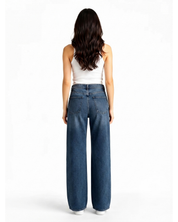 Midnight Glam - Rhinestone Embellished Wide Leg Jeans - Dark Blue
