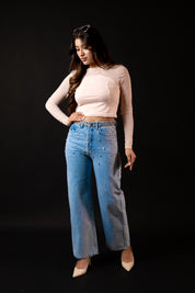 Dazzle Band - Rhinestone Embellished Wide Leg Jeans