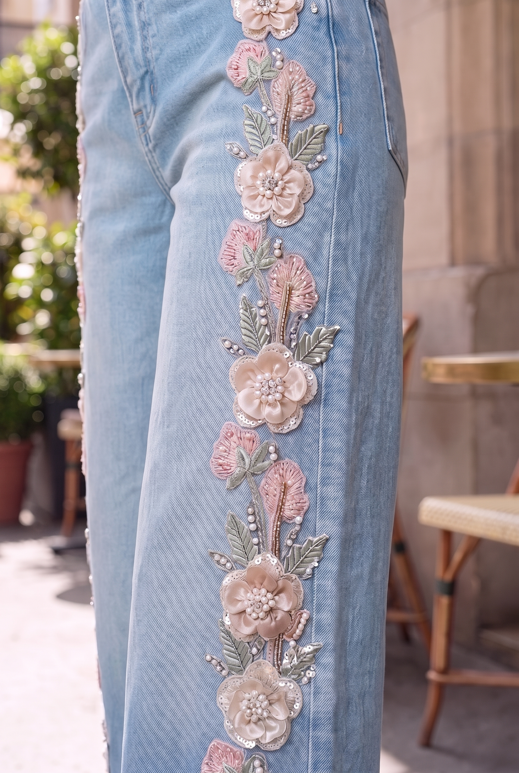 (Limited Edition) Secret Garden - Embellished Lace Jeans - Ice Blue