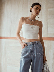 Dazzle Band - Rhinestone Embellished Wide Leg Jeans