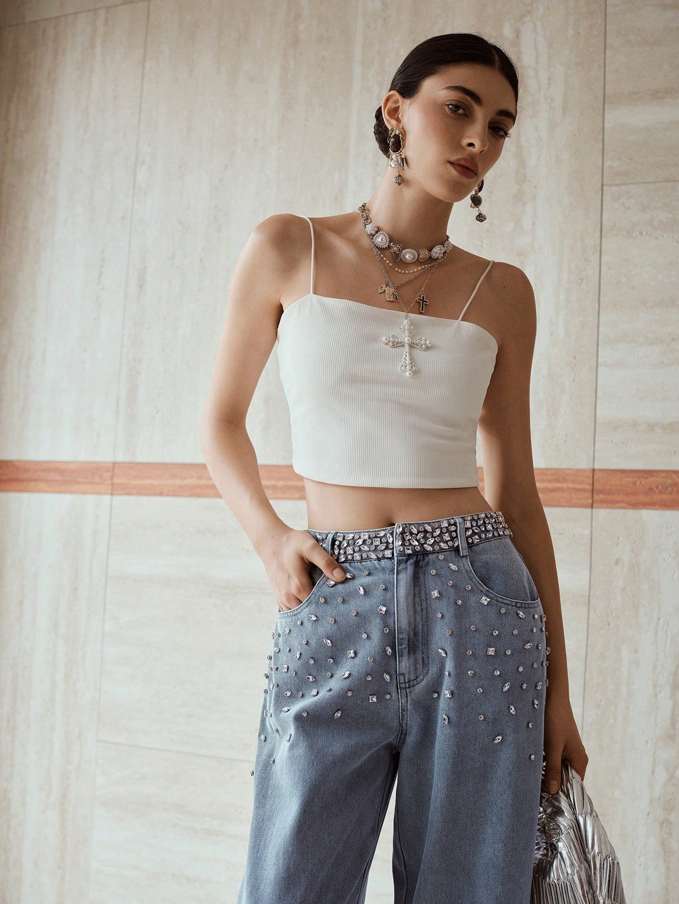 Dazzle Band - Rhinestone Embellished Wide Leg Jeans