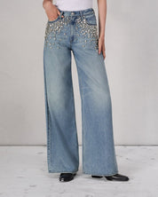 Glam Slam - Rhinestone Embellished Wide Leg Jeans
