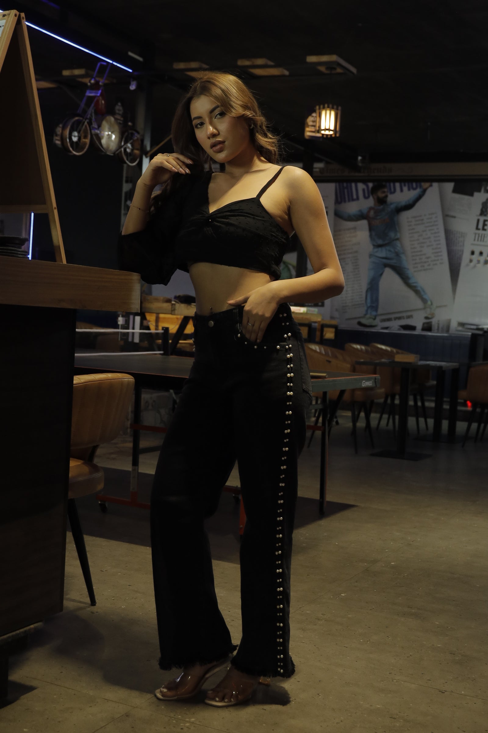 Myra - High Rise Pearl Embellished Wide Leg Jeans