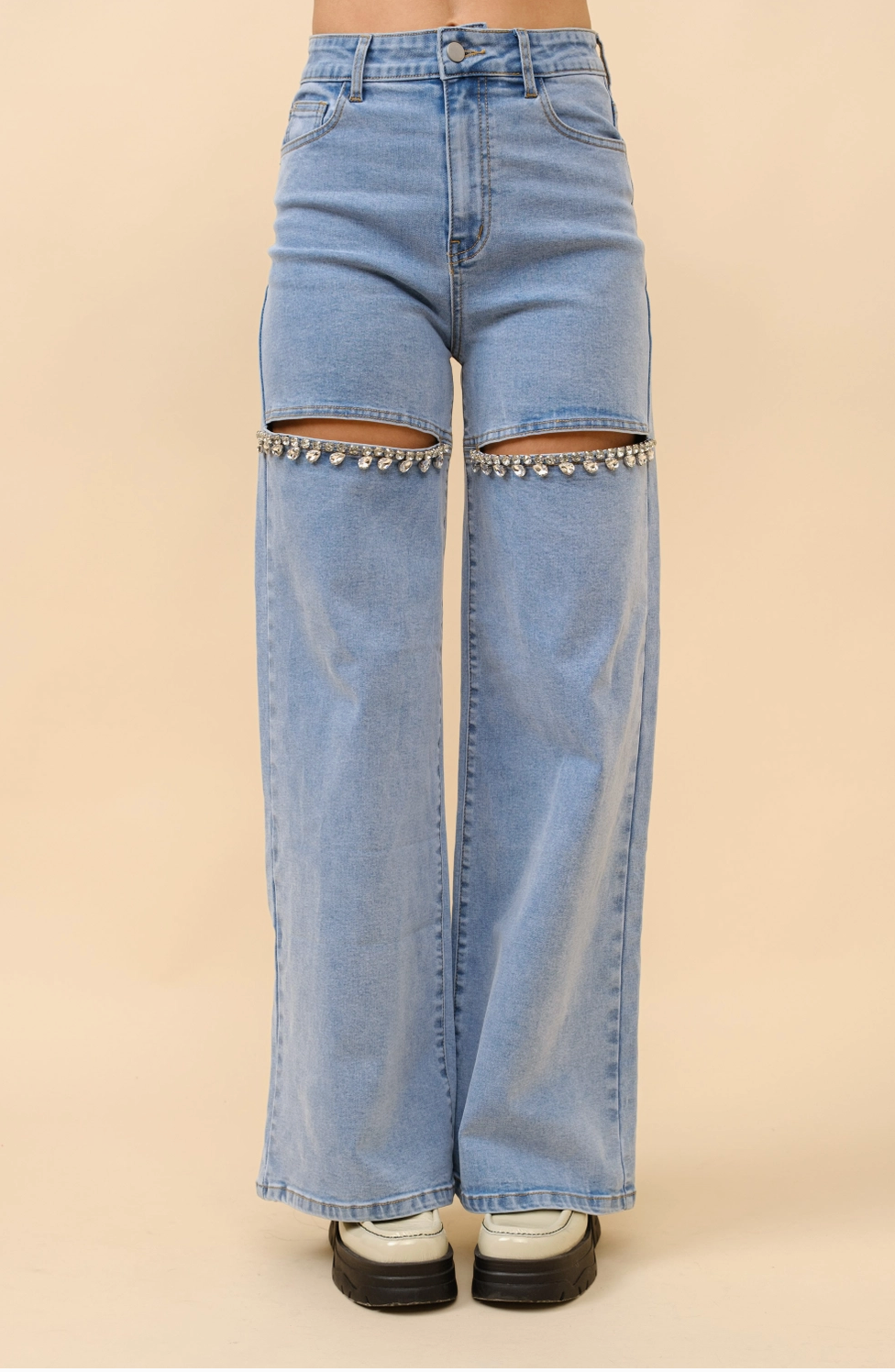 Obsession -  Embellished Wide Leg Cut Out Jeans