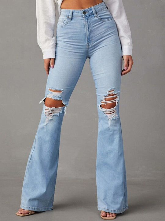 Distressed Boot Cut Jeans Ice Blue