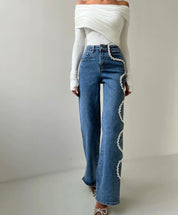 Selene - Rhinestone Embellished Wide Leg Jeans
