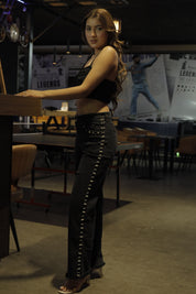 Myra - High Rise Pearl Embellished Wide Leg Jeans