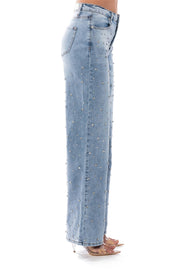 Lumière Rhinestone Embellished Wide Leg Jeans