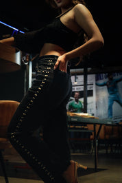 Myra - High Rise Pearl Embellished Wide Leg Jeans