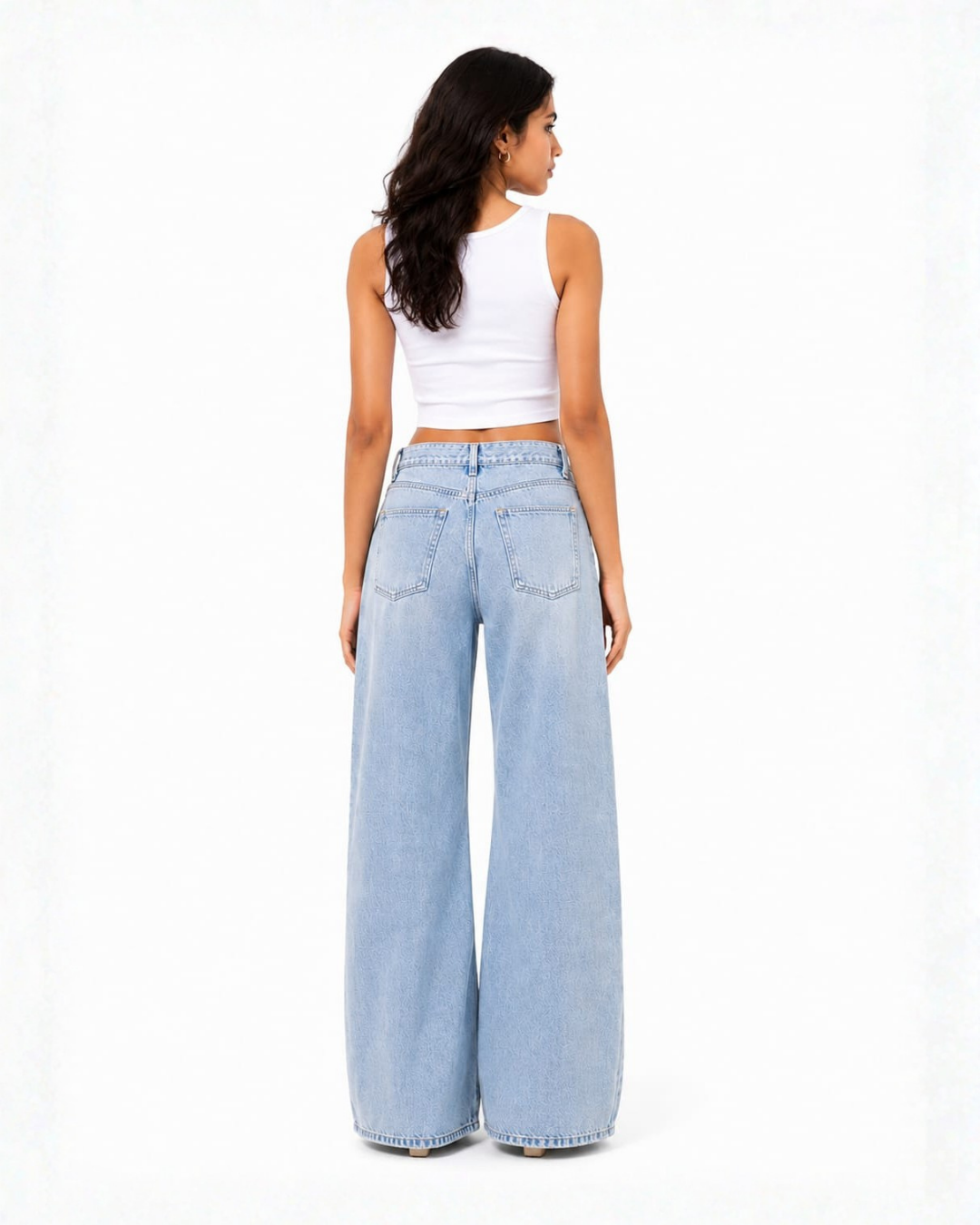 Dazie - Rhinestone Embellished Wide Leg Jeans - Ice Blue