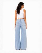 Dazie - Rhinestone Embellished Wide Leg Jeans - Ice Blue