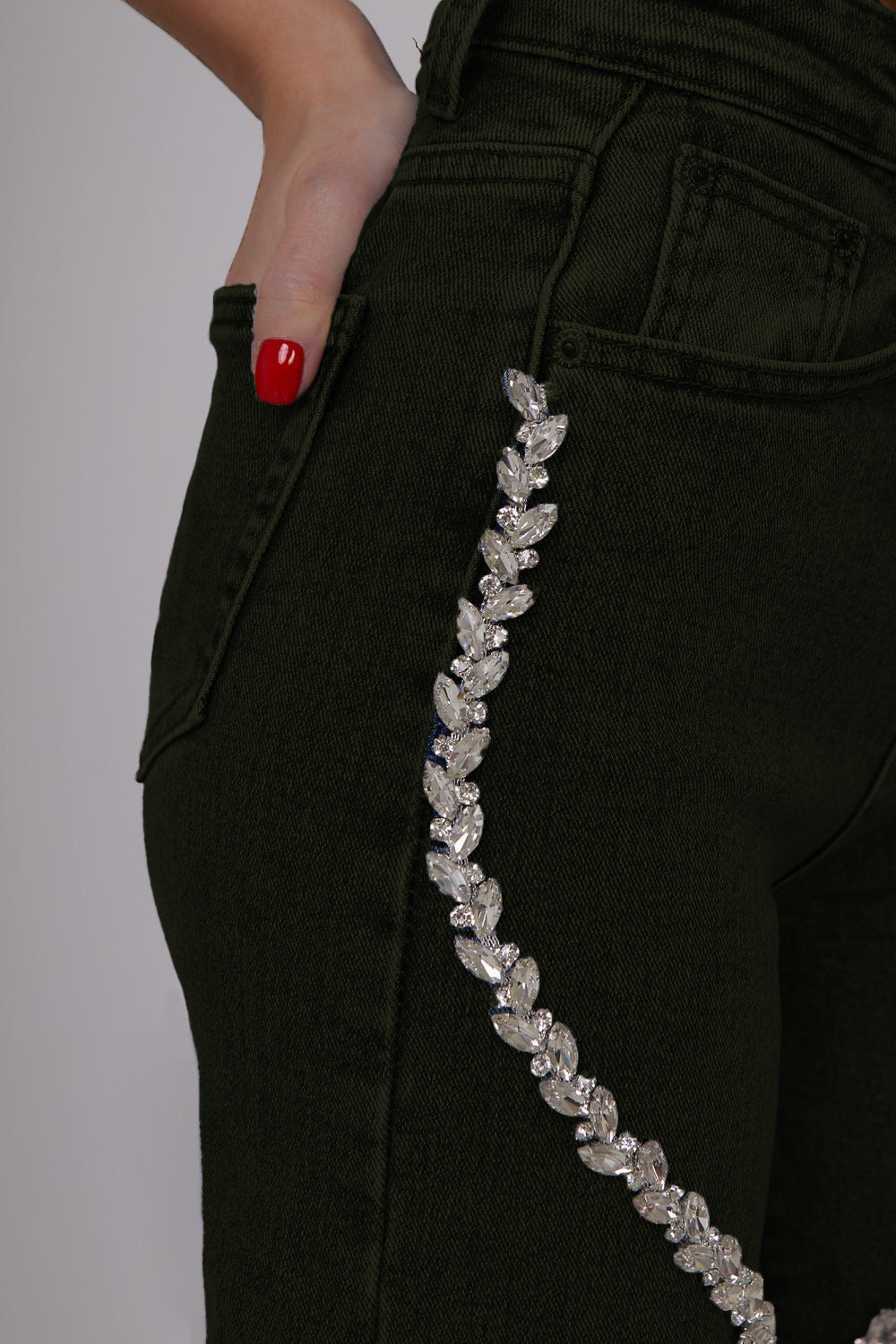 Luna - High Rise Rhinestone Embellished Wide Leg Flared Jeans