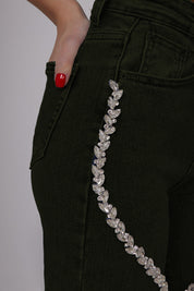 Luna - High Rise Rhinestone Embellished Wide Leg Flared Jeans