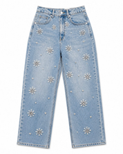 Dazie - Rhinestone Embellished Wide Leg Jeans - Ice Blue