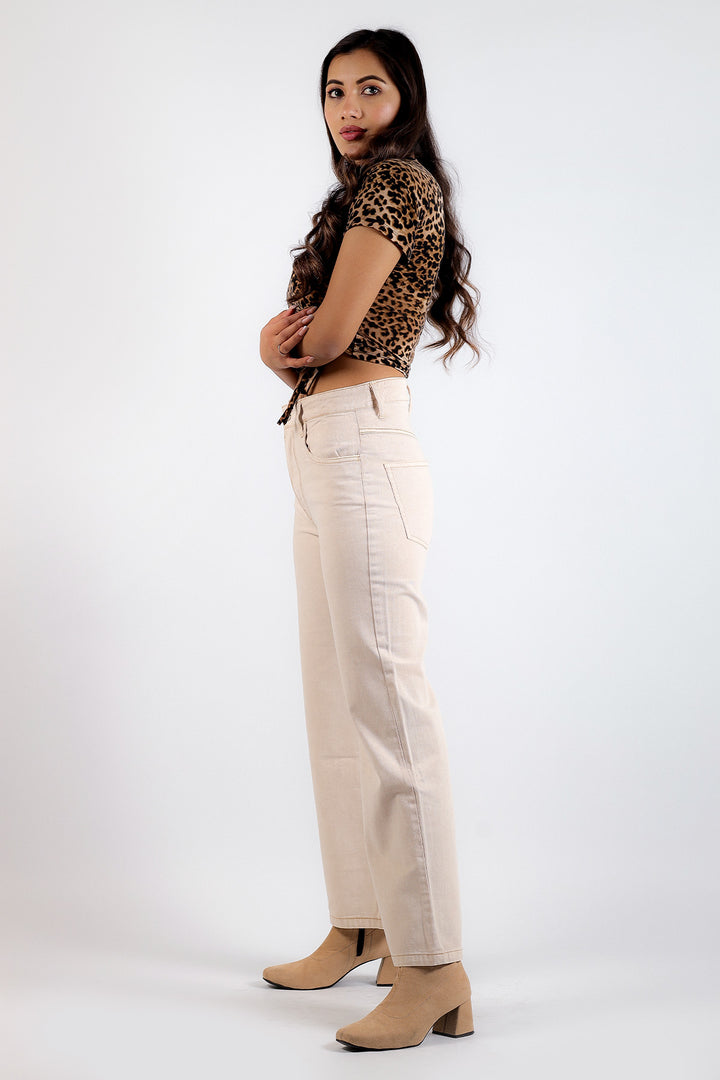 Trendy Beige Jeans - High Rise