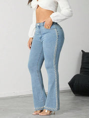 Sophia - High Rise Pearl Embellished Boot Cut Jeans