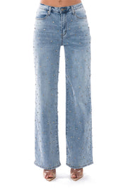 Lumière Rhinestone Embellished Wide Leg Jeans