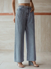 Dazzle Band - Rhinestone Embellished Wide Leg Jeans
