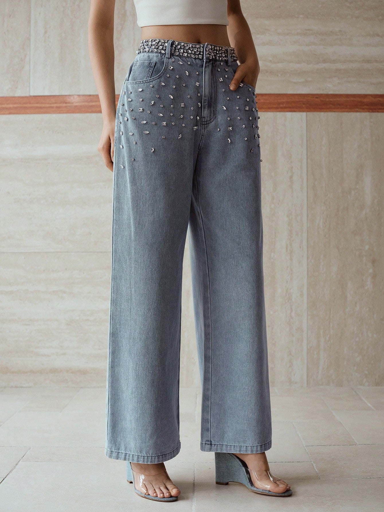 Dazzle Band - Rhinestone Embellished Wide Leg Jeans