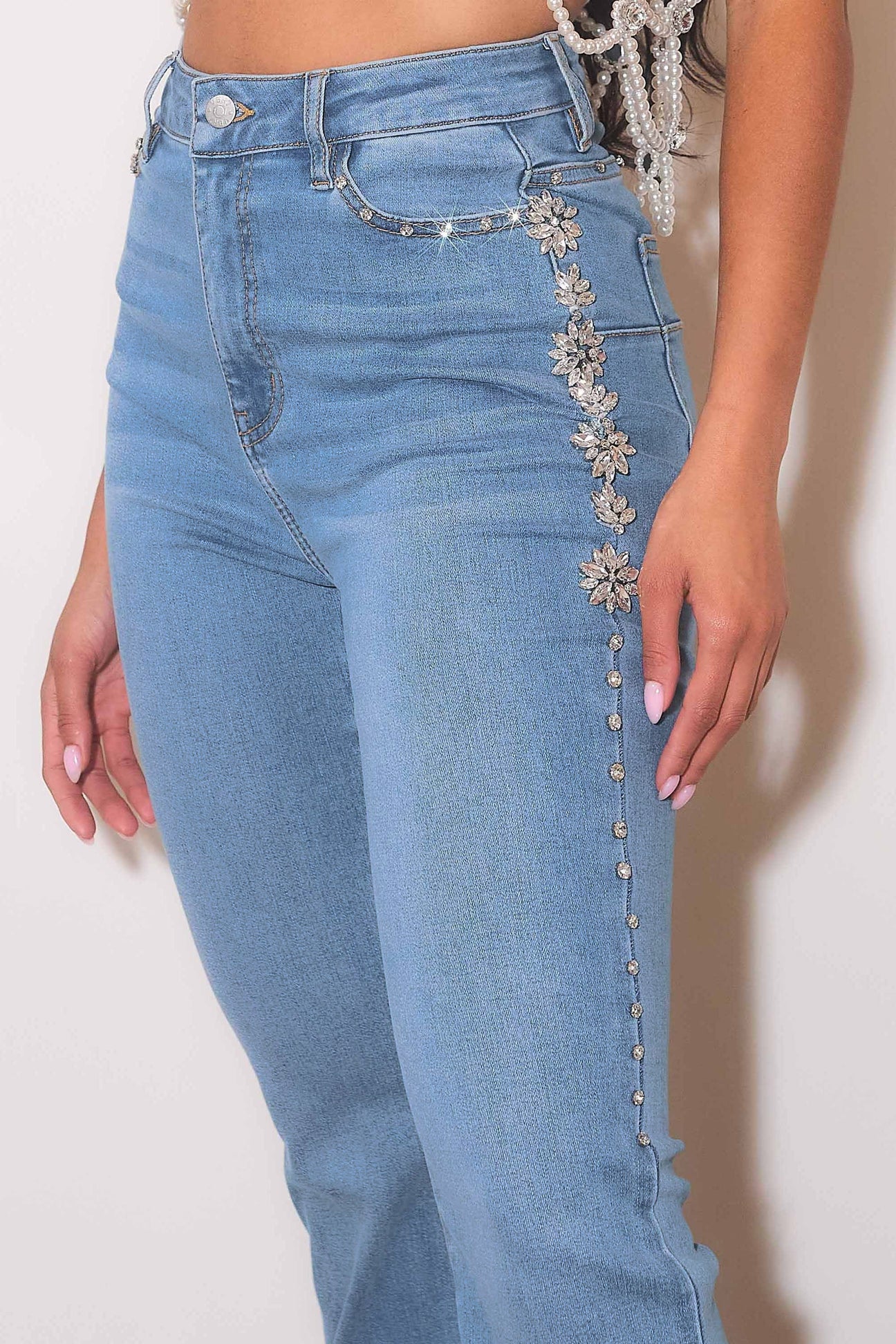 Lilly Luxe - Rhinestone Embellished Boot Cut Jeans