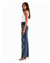 Selene - Rhinestone Embellished Wide Leg Jeans - Dark Blue