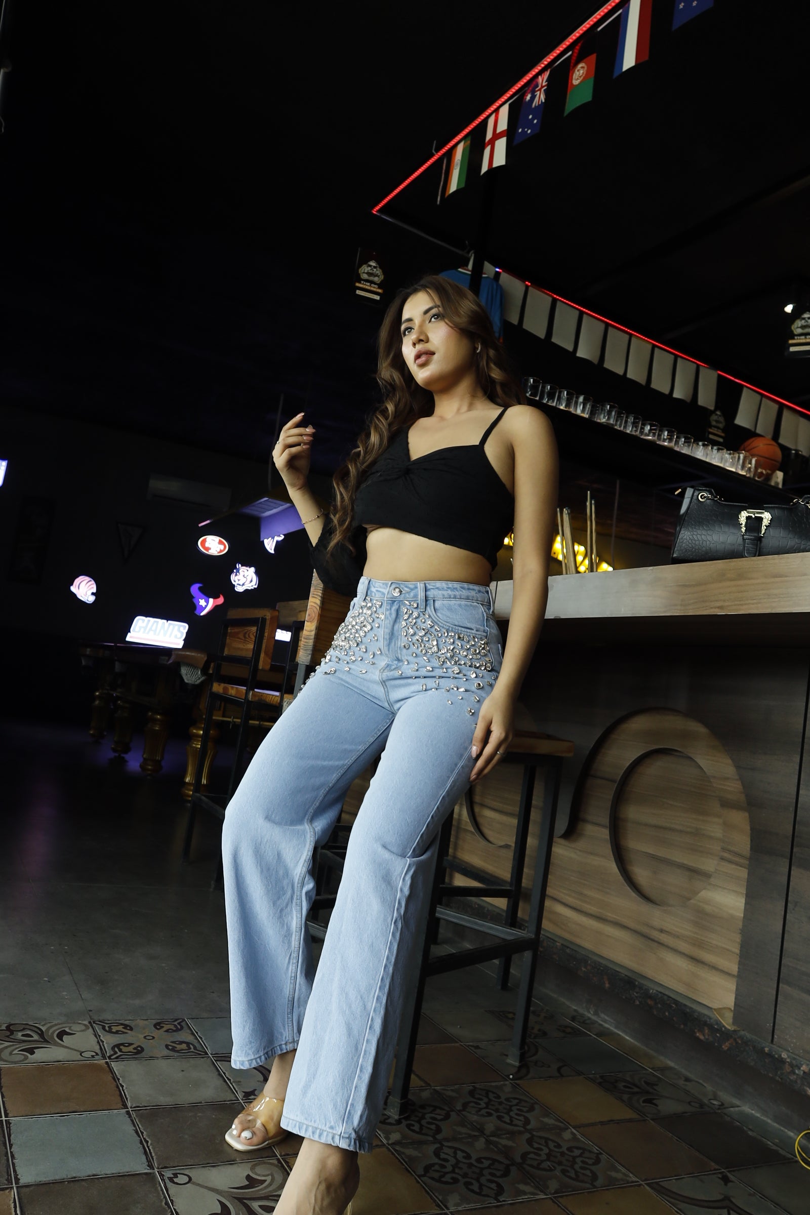 Glam Slam - Rhinestone Embellished Wide Leg Jeans