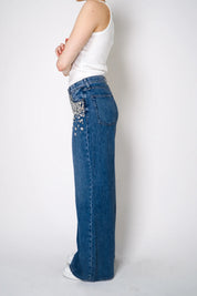 Midnight Glam - Rhinestone Embellished Wide Leg Jeans