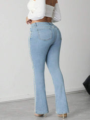 Sophia - High Rise Pearl Embellished Boot Cut Jeans