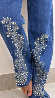 Inara - Rhinestone Embellished Jeans - Dark Blue