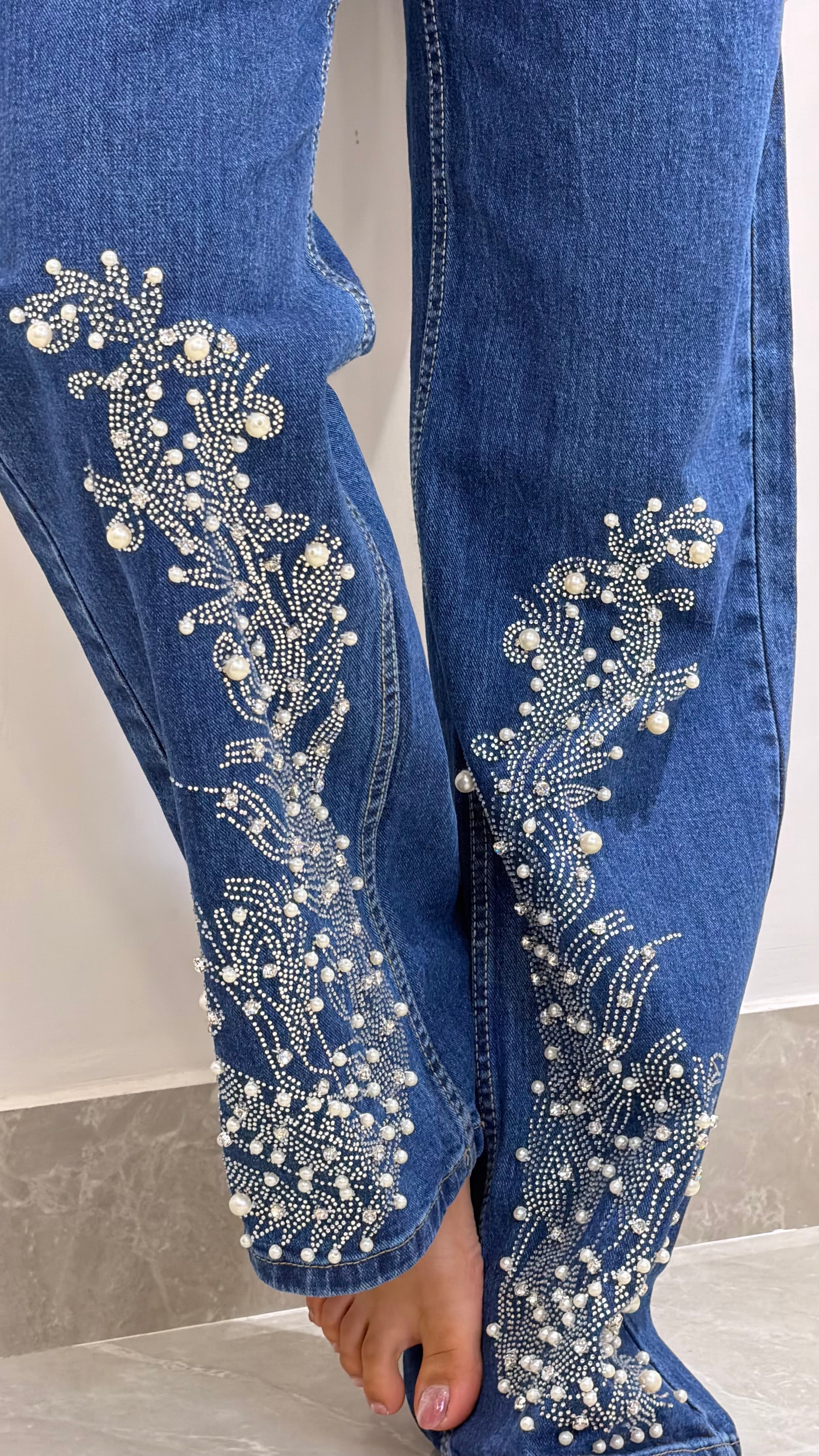 Inara - Rhinestone Embellished Jeans - Dark Blue