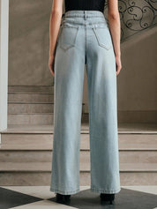 Alina - Pearl Embellished Wide Leg Jeans - Ice Blue