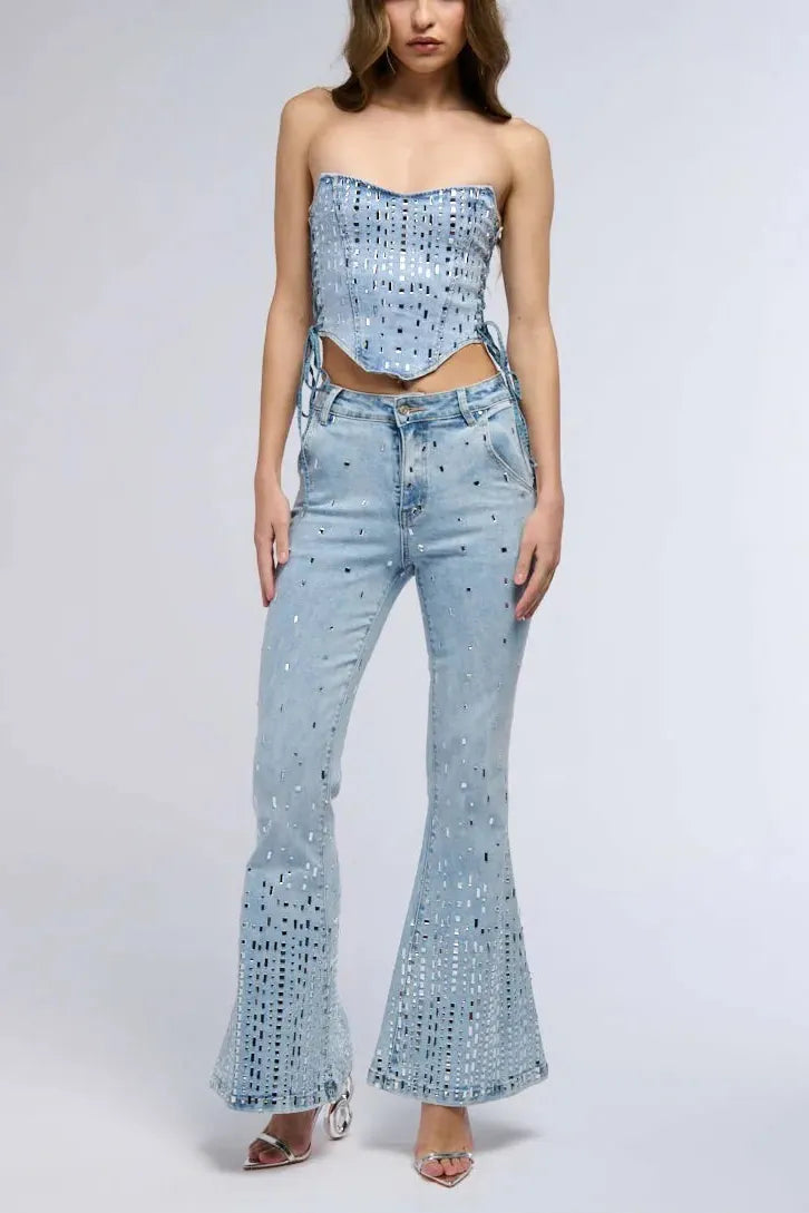 High Rise Embellished Boot Cut Flared Jeans - Popstar Version