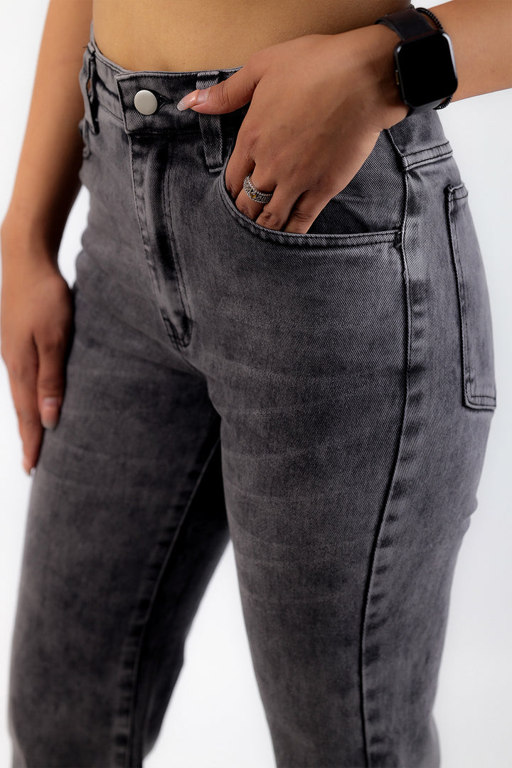Boot Cut Whisker Washed Jeans - Grey