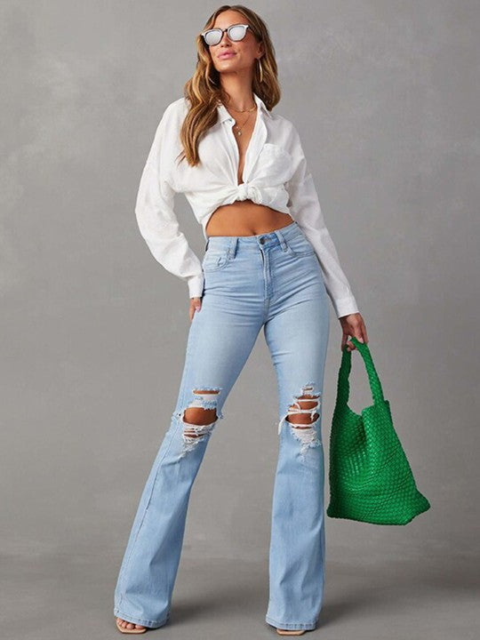 Distressed Boot Cut Jeans Ice Blue