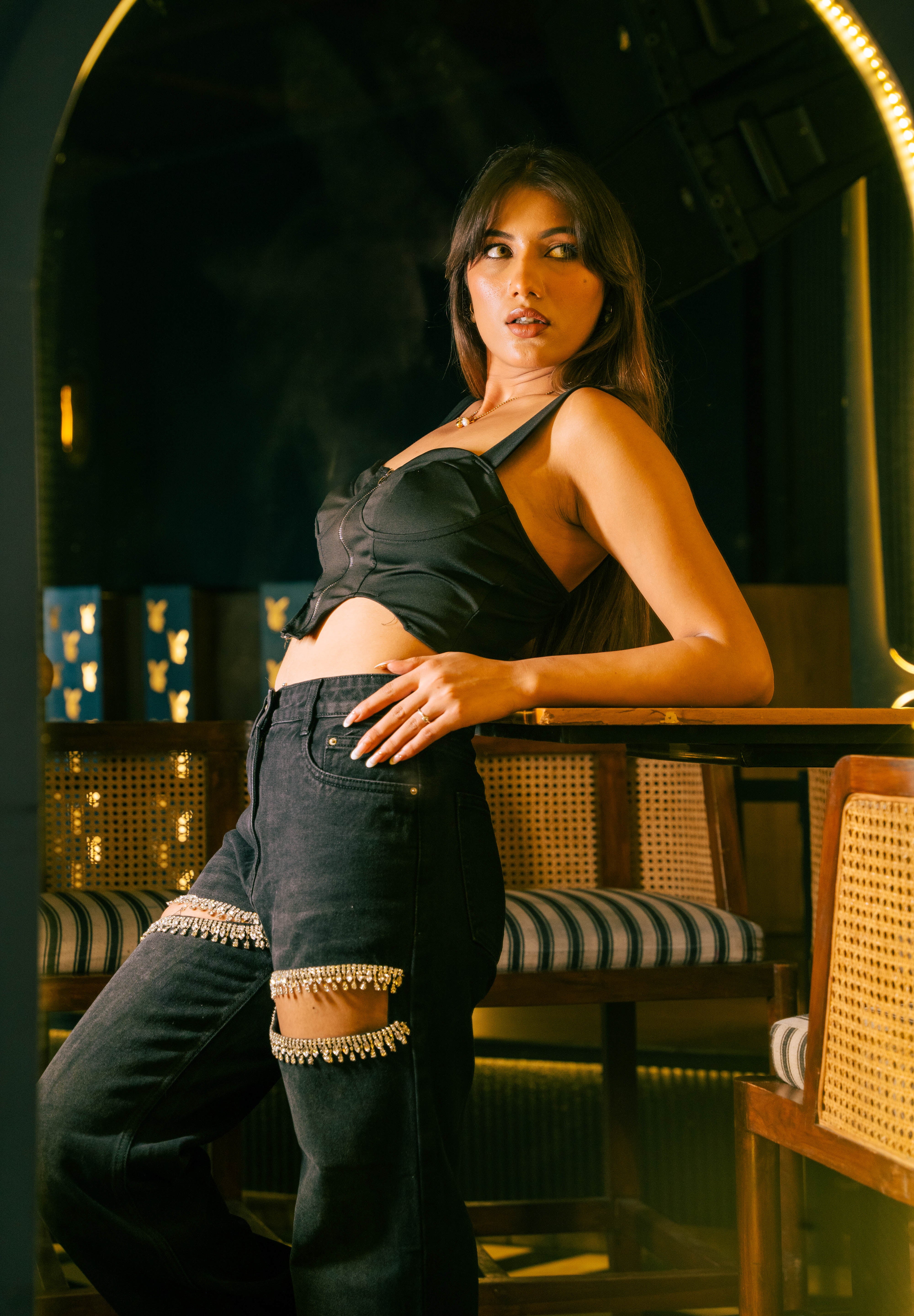 Charlotte- Rhinestone Embellished Cargo Jeans