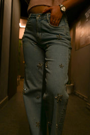 Florice - Rhinestone Embellished Jeans - Ice Blue