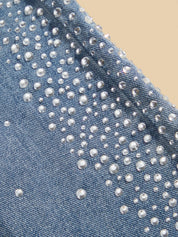 Mira - Rhinestone Embellished Wide Leg Jeans - Ice Blue