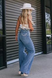 Lidia - Rhinestone Embellished Wide Leg Jeans - Ice Blue
